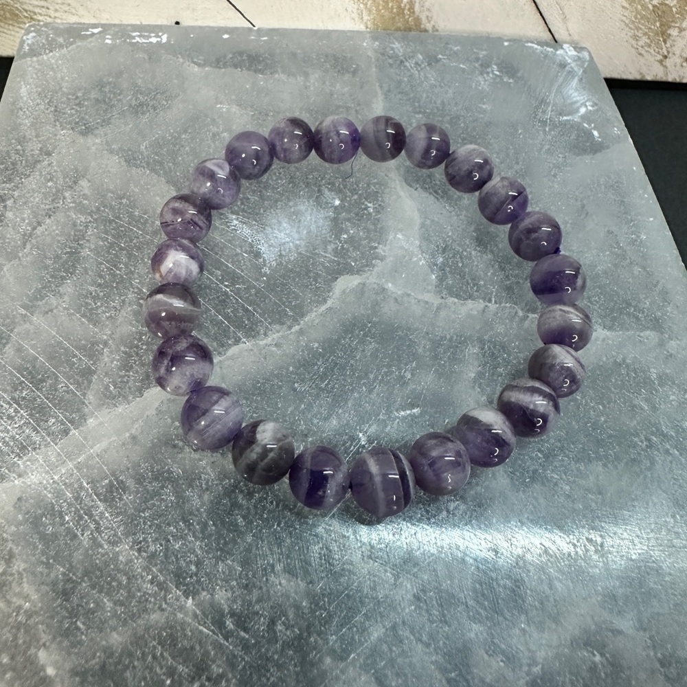 Amethyst Bracelet 8mm | Purple Banded Beaded Stretch Bracelet | chevron-style